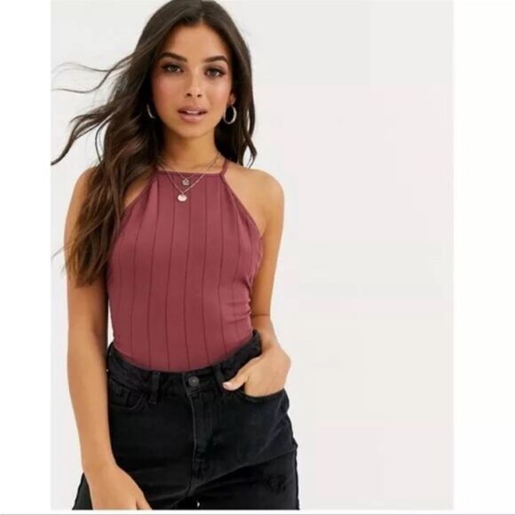 Free People Bridget Square Neck Halter Top Bodysuit In Wine - Picture 3 of 3